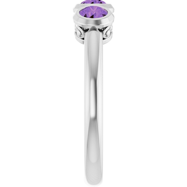 Round Amethyst Three Stone Ring in White Gold