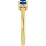 Round Lab-Grown Blue Sapphire Three Stone Ring in Yellow Gold