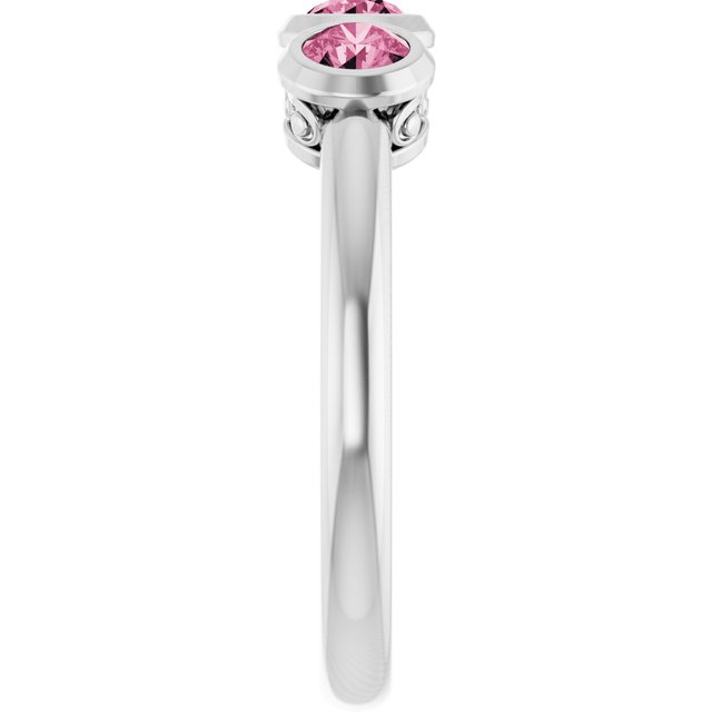 Round Pink Tourmaline Three Stone Ring in White Gold
