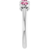 Round Pink Tourmaline Three Stone Ring in White Gold