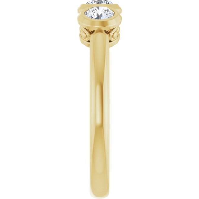 Round White Sapphire Three Stone Ring in Yellow Gold