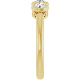 Round White Sapphire Three Stone Ring in Yellow Gold