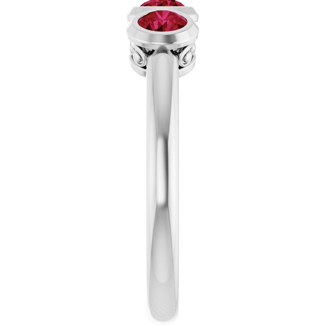 Round Lab-Grown Ruby Three Stone Ring in Platinum