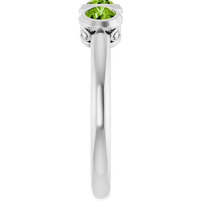 Round Peridot Three Stone Ring in White Gold