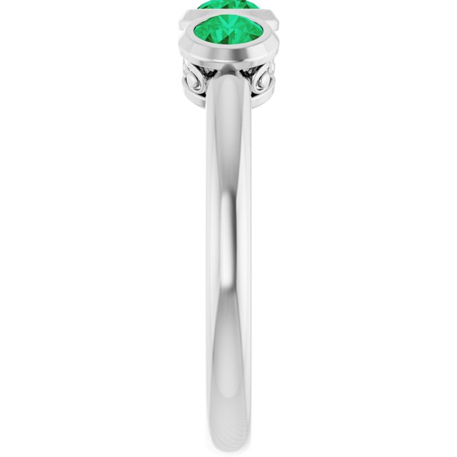 Round Lab-Grown Emerald Three Stone Ring in Platinum