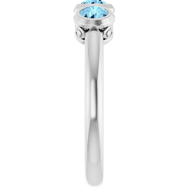 Round Aquamarine Three Stone Ring in White Gold