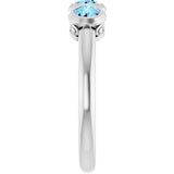 Round Aquamarine Three Stone Ring in White Gold