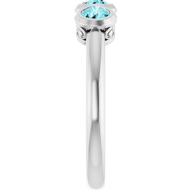 Round Blue Zircon Three Stone Ring in White Gold