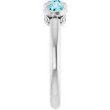 Round Blue Zircon Three Stone Ring in White Gold