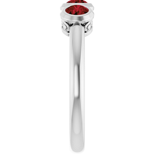 Round Mozambique Garnet Three Stone Ring in White Gold