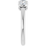 Round White Sapphire Three Stone Ring in White Gold