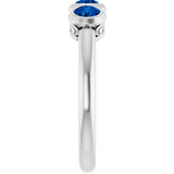 Round Blue Sapphire Three Stone Ring in White Gold