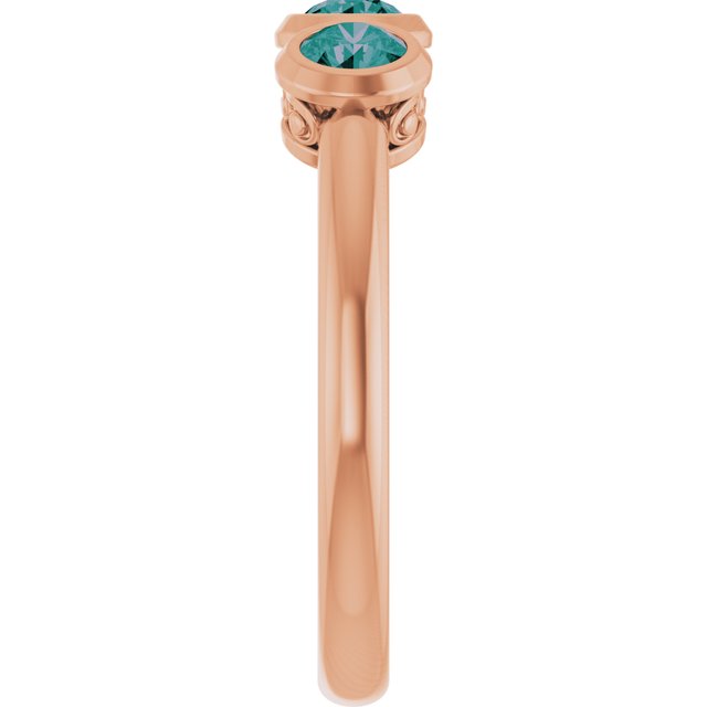 Round Lab-Grown Alexandrite Three Stone Ring in Rose Gold