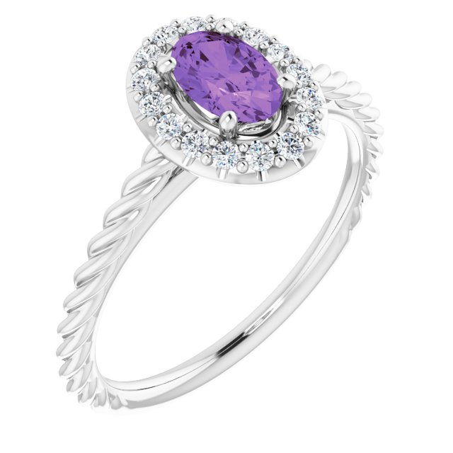 Oval Amethyst Halo Ring with Diamond Accents in Gold and Platinum