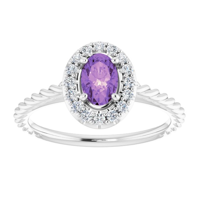 Oval Amethyst Halo Ring with Diamond Accents in Gold and Platinum