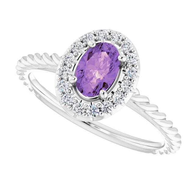Oval Amethyst Halo Ring with Diamond Accents in Gold and Platinum