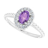 Oval Amethyst Halo Ring with Diamond Accents in Gold and Platinum