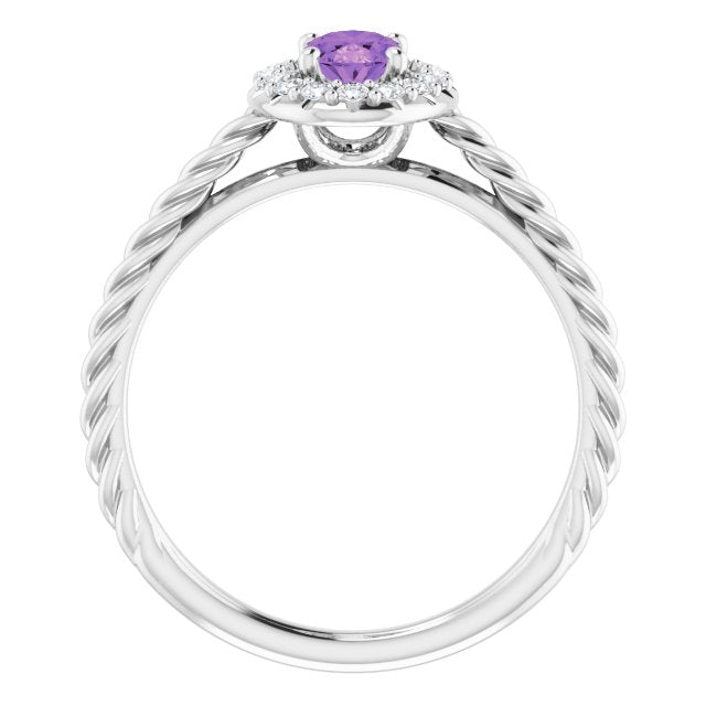 Oval Amethyst Halo Ring with Diamond Accents in Gold and Platinum