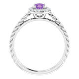 Oval Amethyst Halo Ring with Diamond Accents in Gold and Platinum