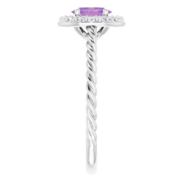 Oval Amethyst Halo Ring with Diamond Accents in Gold and Platinum