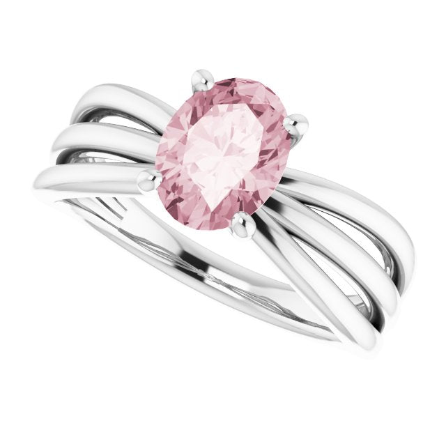 Oval Pink Mandganite Solitaire Ring in Gold and Platinum