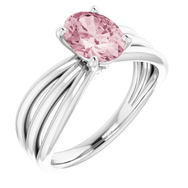 Oval Pink Mandganite Solitaire Ring in Gold and Platinum