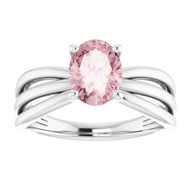 Oval Pink Mandganite Solitaire Ring in Gold and Platinum