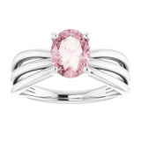 Oval Pink Mandganite Solitaire Ring in Gold and Platinum