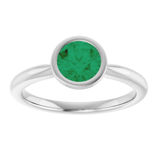 Lab-Grown Emerald 10k White Gold Solitaire Ring in