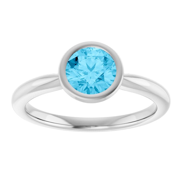 Natural Aquamarine 10k White Gold Solitaire Ring in