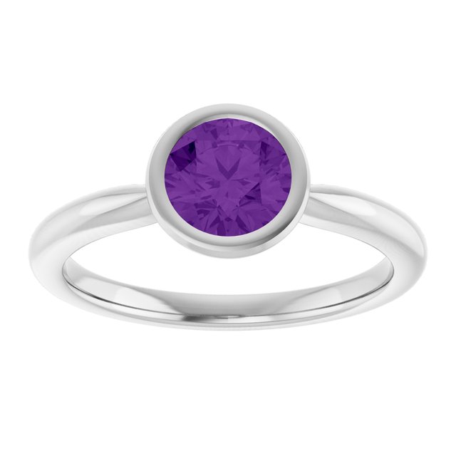 Natural Amethyst 10k White Gold Solitaire Ring in