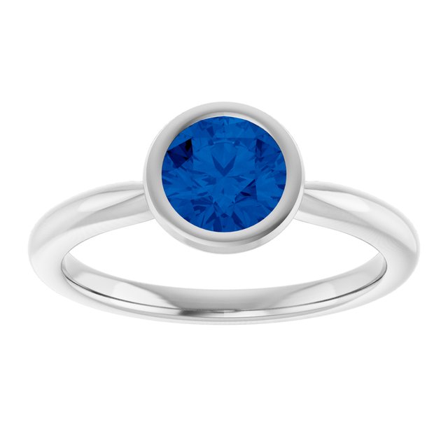 Lab-Grown Blue Sapphire 10k White Gold Solitaire Ring in