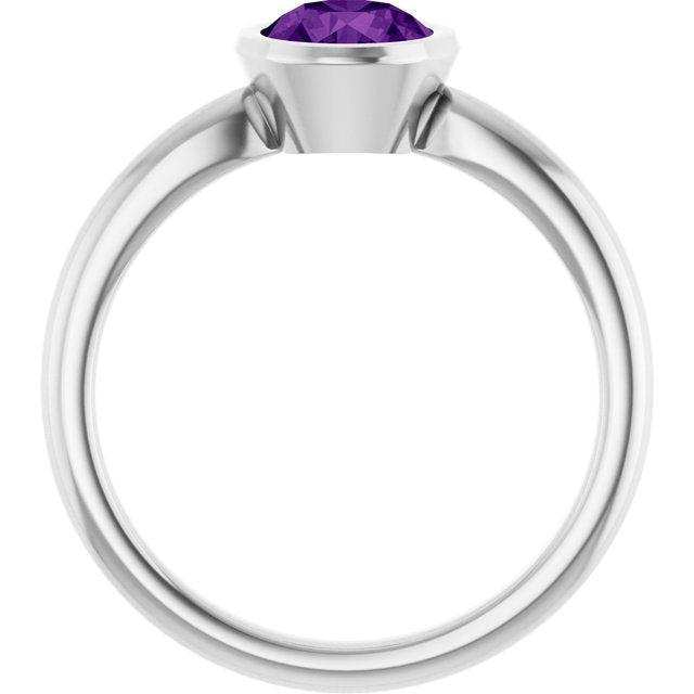 Natural Amethyst 10k White Gold Solitaire Ring in
