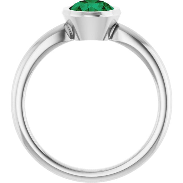 Lab-Grown Emerald 10k White Gold Solitaire Ring in