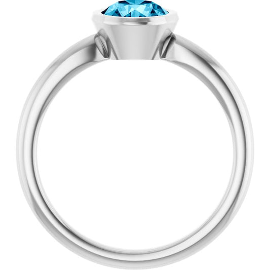 Natural Aquamarine 10k White Gold Solitaire Ring in