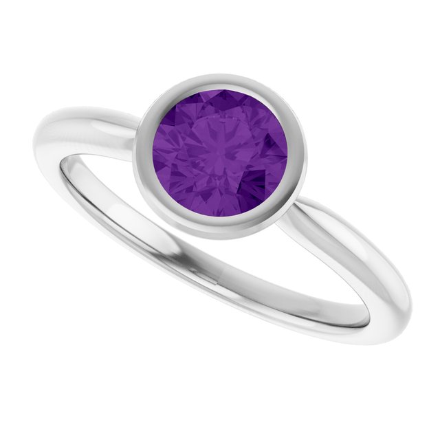 Natural Amethyst 10k White Gold Solitaire Ring in