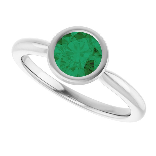 Lab-Grown Emerald 10k White Gold Solitaire Ring in