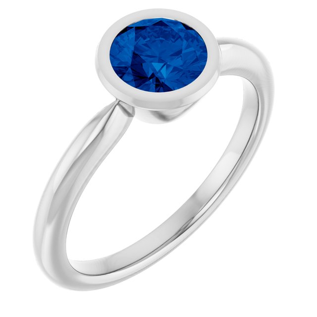 Lab-Grown Blue Sapphire 10k White Gold Solitaire Ring in