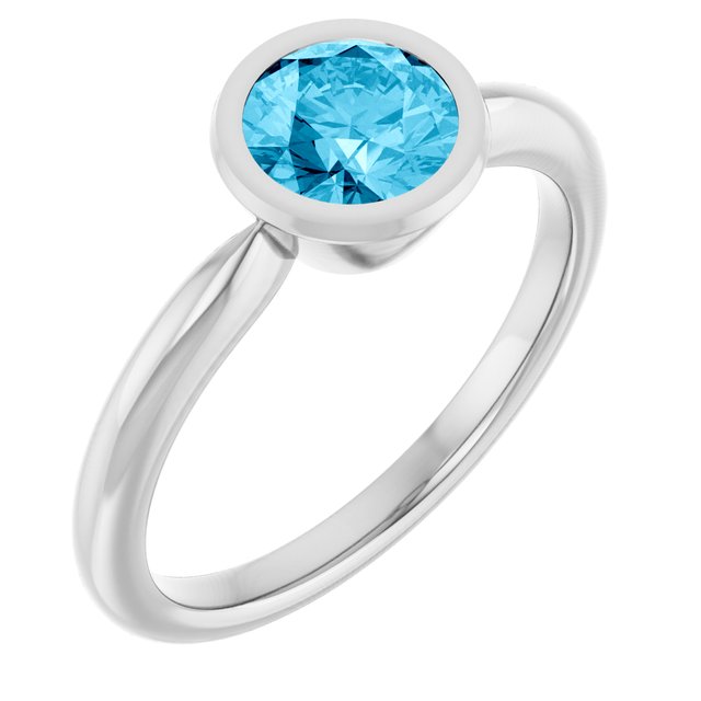 Natural Aquamarine 10k White Gold Solitaire Ring in