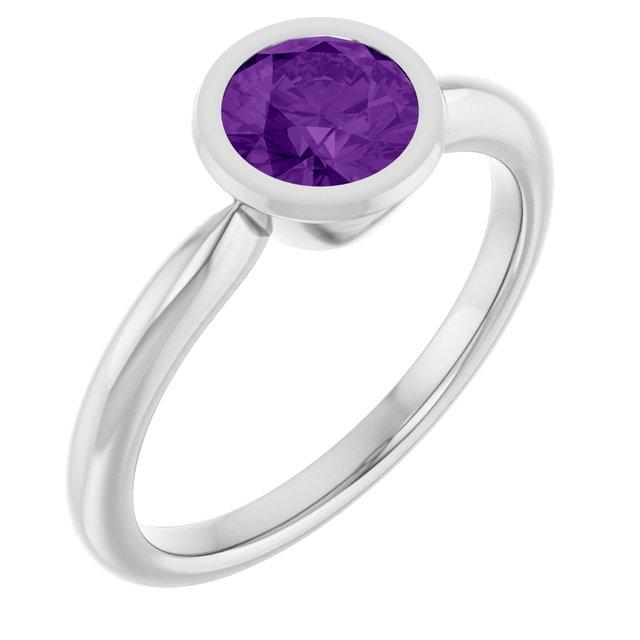 Natural Amethyst 10k White Gold Solitaire Ring in
