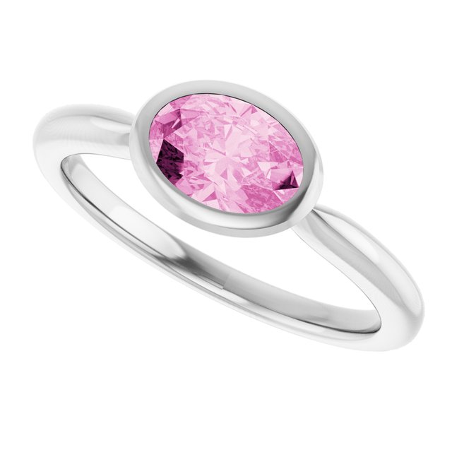 Lab-Grown Pink Sapphire White Gold Solitaire Ring in | oval