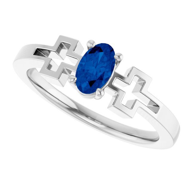 Oval Lab-Grown Blue Sapphire Youth Ring in Platinum