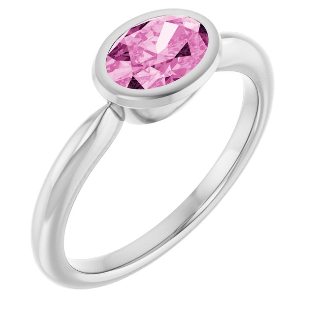 Lab-Grown Pink Sapphire White Gold Solitaire Ring in | oval
