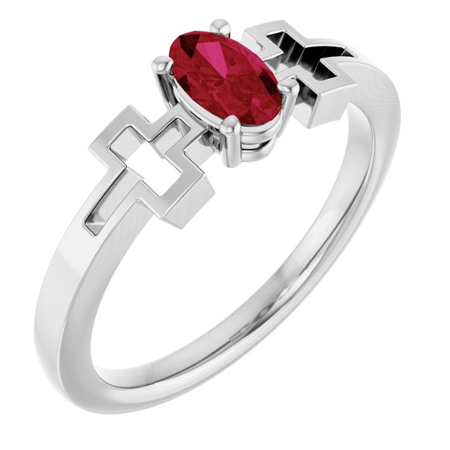 Oval Lab-Grown Ruby Youth Ring in Platinum