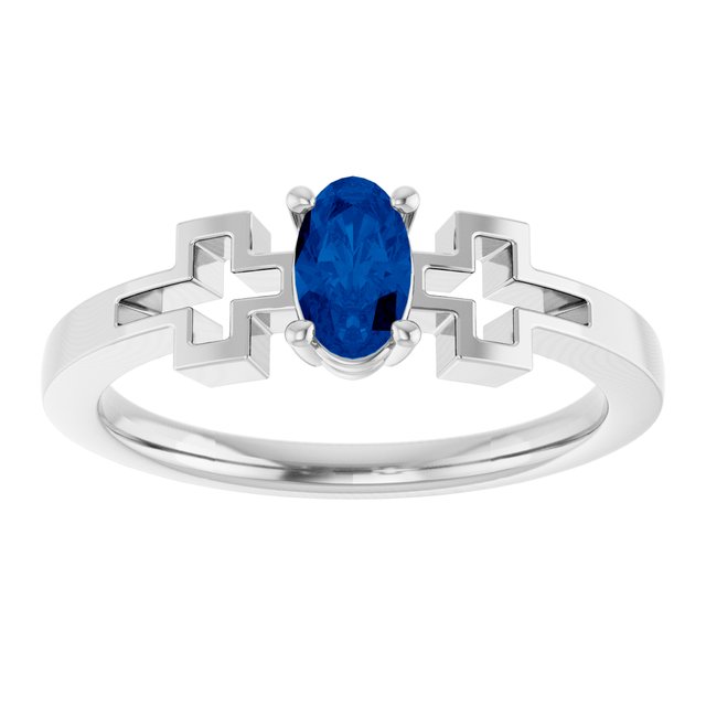 Oval Lab-Grown Blue Sapphire Youth Ring in Platinum