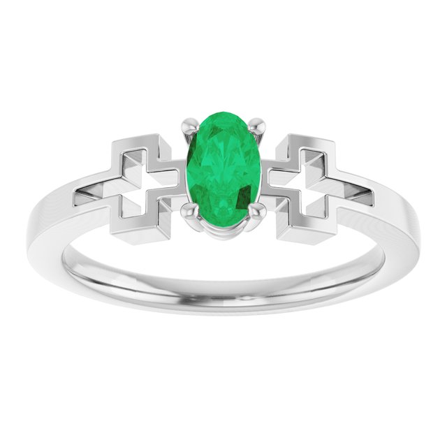 Oval Lab-Grown Emerald Youth Ring in Platinum