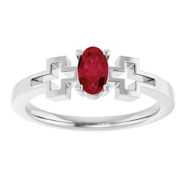 Oval Lab-Grown Ruby Youth Ring in Platinum
