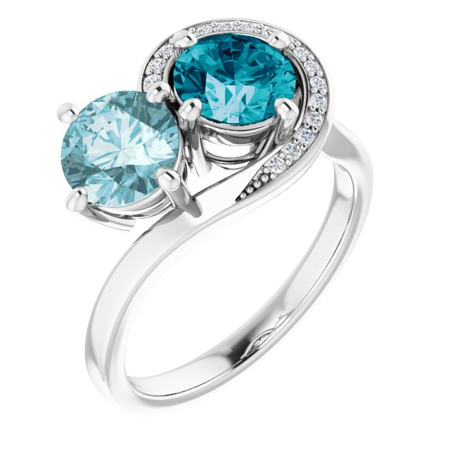 Round London Blue Topaz Two Stone Ring in White Gold