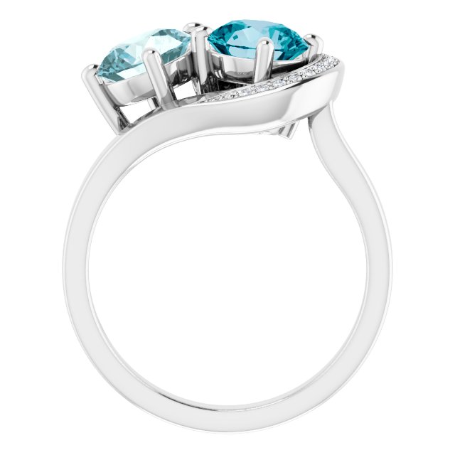 Round London Blue Topaz Two Stone Ring in White Gold