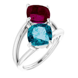 Cushion Multi-Gemstone Two Stone Ring in Gold and Platinum